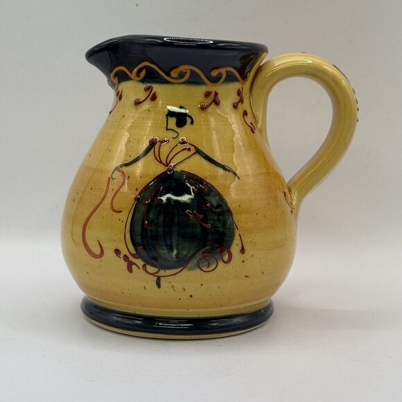 Hand Painted Ceramic Creamer Lady Dancing Raised Painted Accents 4 1/4” Tall - Picture 1 of 8